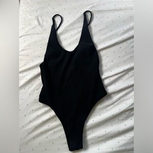Black Ribbed One Piece Swimsuit